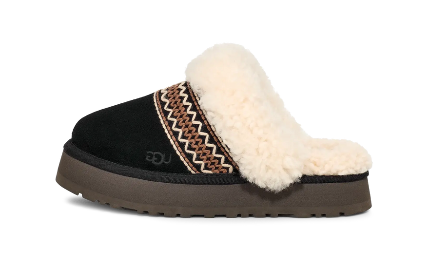 UGG Disquette Atherson Slipper Black — Pantuflas negras minimalistas con forro de piel