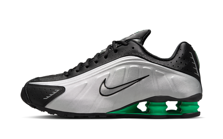 Nike Shox R4 Metallic Silver Green Shock: estilo futurista y amortiguación imbatible