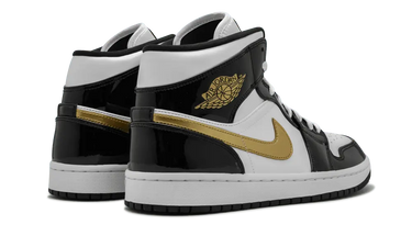 Air Jordan 1 Mid SE Black Gold Patent Leather Next Step