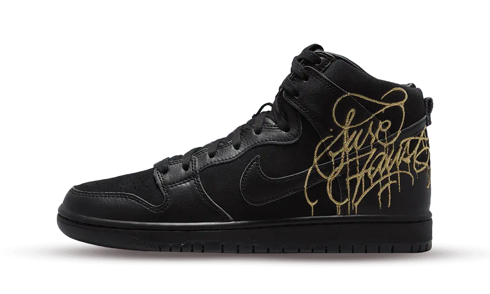 FAUST x Nike SB Dunk High Black and Metallic Gold Next Step