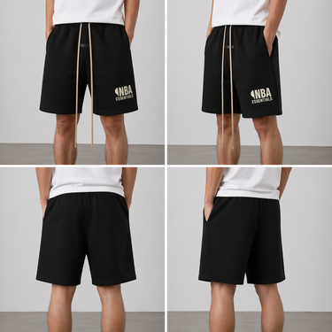 Fear of God Essentials SS25 NBA Sweatshort Black Grey Logo (Oversized)