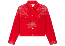 Sp5der Web Denim Cropped Trucker Jacket Red